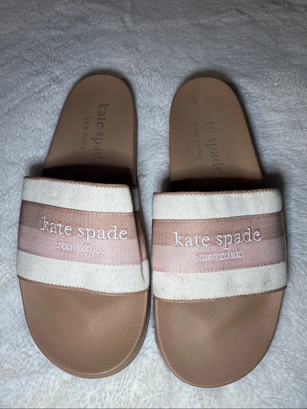 kate spade Pink and Cream Logo Slide Sandals